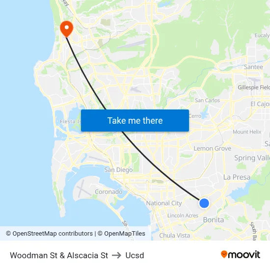 Woodman St & Alscacia St to Ucsd map