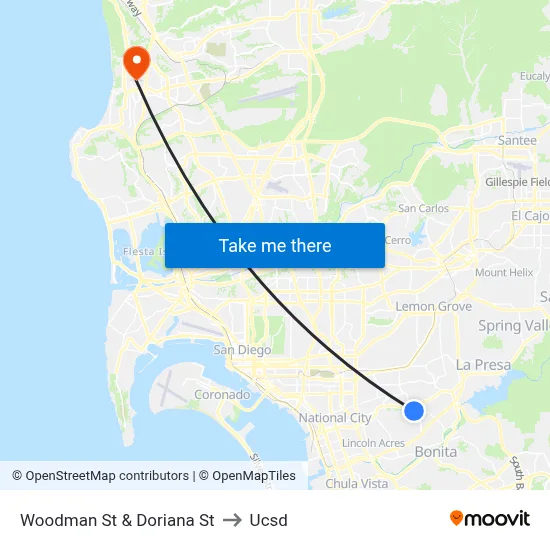 Woodman St & Doriana St to Ucsd map