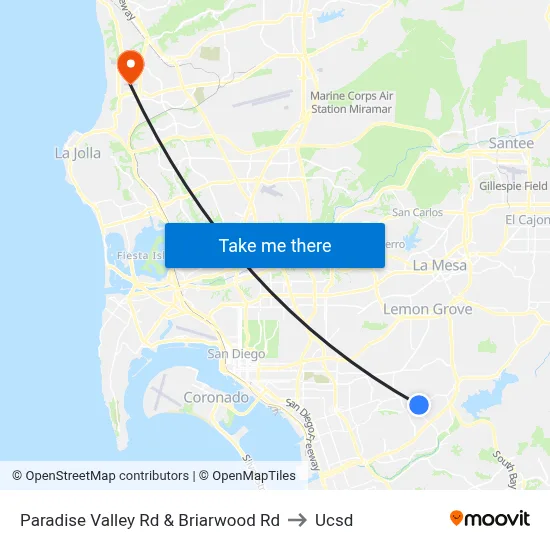 Paradise Valley Rd & Briarwood Rd to Ucsd map