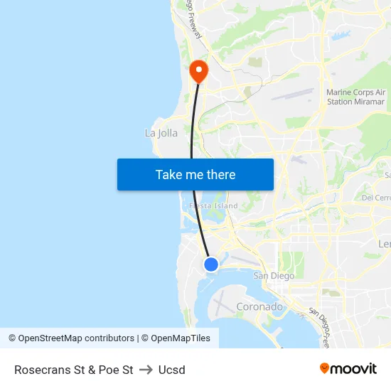 Rosecrans St & Poe St to Ucsd map