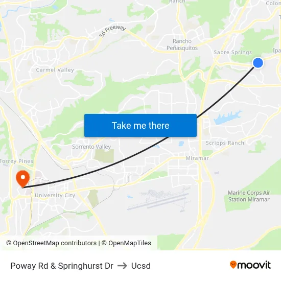 Poway Rd & Springhurst Dr to Ucsd map