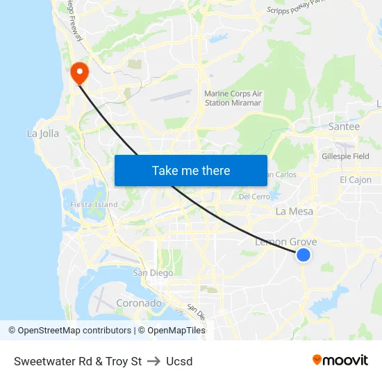 Sweetwater Rd & Troy St to Ucsd map