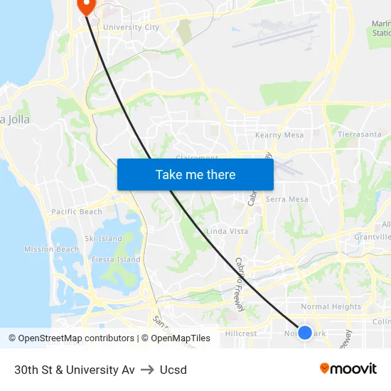 30th St & University Av to Ucsd map