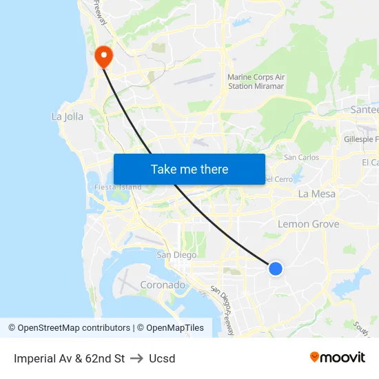 Imperial Av & 62nd St to Ucsd map