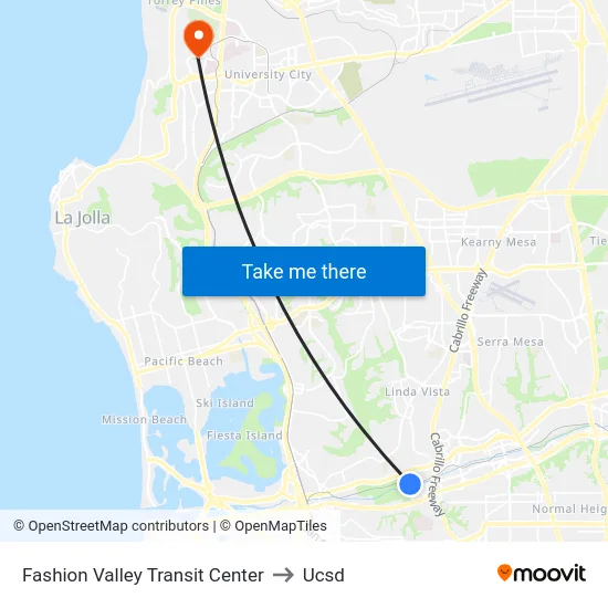 Fashion Valley Transit Center to Ucsd map