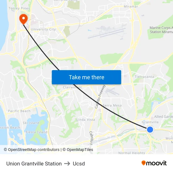 Union Grantville Station to Ucsd map
