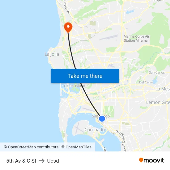 5th Av & C St to Ucsd map