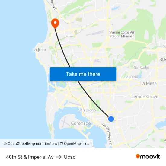 40th St & Imperial Av to Ucsd map