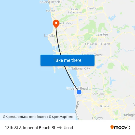 13th St & Imperial Beach Bl to Ucsd map