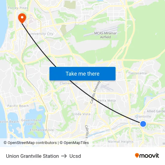 Union Grantville Station to Ucsd map
