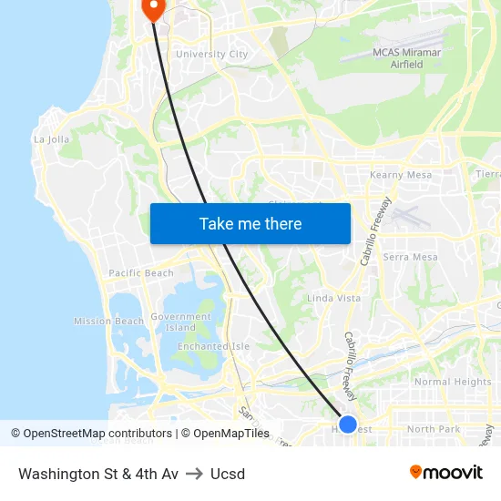 Washington St & 4th Av to Ucsd map