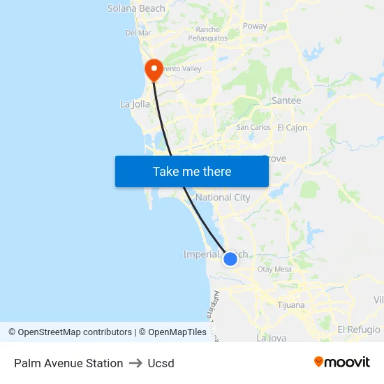 Palm Avenue Station to Ucsd map