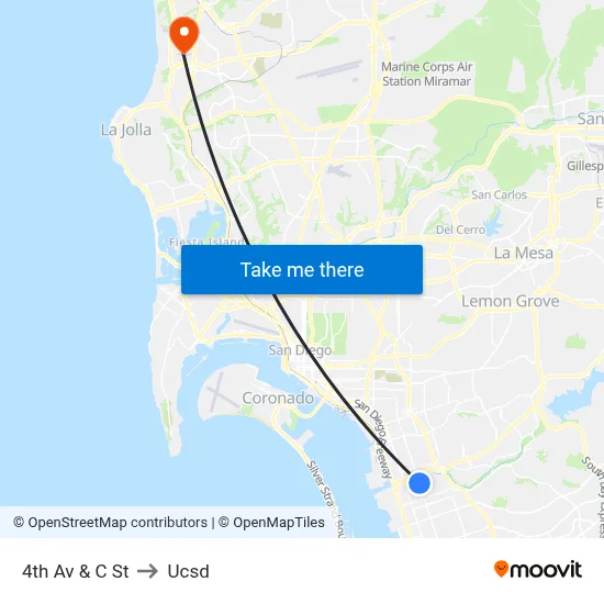 4th Av & C St to Ucsd map