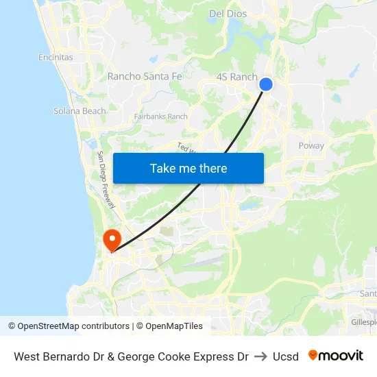 West Bernardo Dr & George Cooke Express Dr to Ucsd map