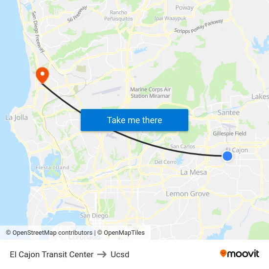 El Cajon Transit Center to Ucsd map