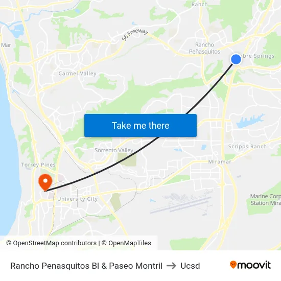 Rancho Penasquitos Bl & Paseo Montril to Ucsd map