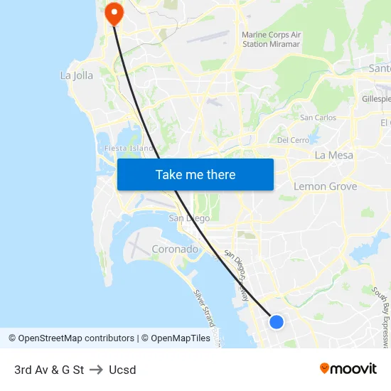 3rd Av & G St to Ucsd map