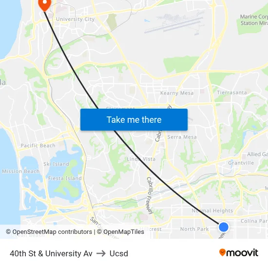 40th St & University Av to Ucsd map