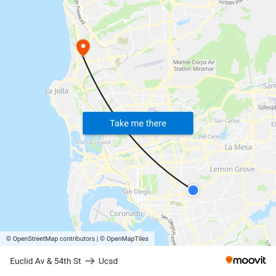 Euclid Av & 54th St to Ucsd map