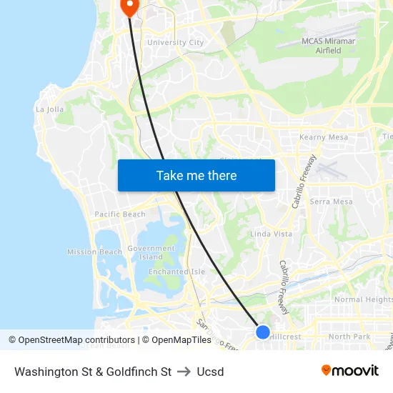 Washington St & Goldfinch St to Ucsd map