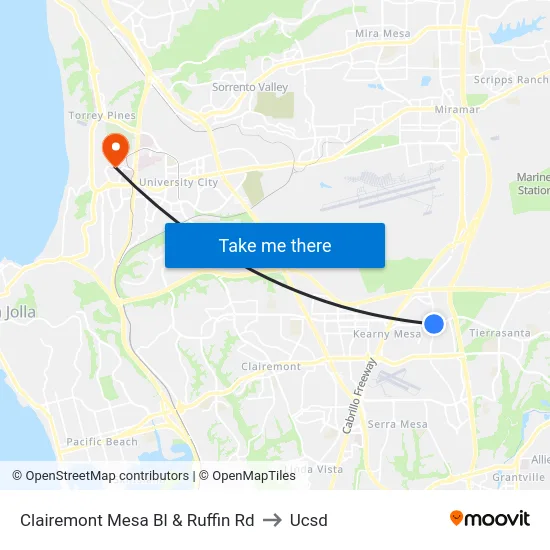 Clairemont Mesa Bl & Ruffin Rd to Ucsd map