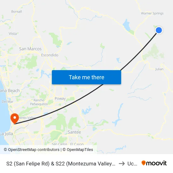 S2 (San Felipe Rd) & S22 (Montezuma Valley Rd) to Ucsd map