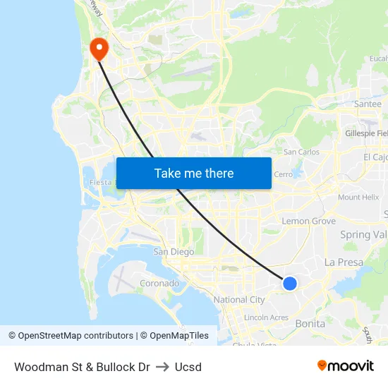 Woodman St & Bullock Dr to Ucsd map
