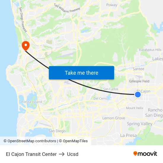 El Cajon Transit Center to Ucsd map