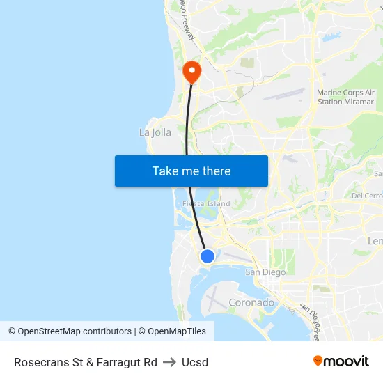 Rosecrans St & Farragut Rd to Ucsd map