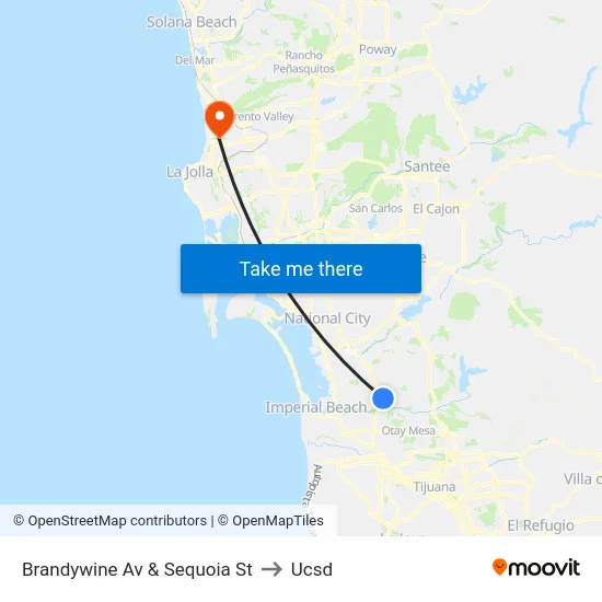 Brandywine Av & Sequoia St to Ucsd map