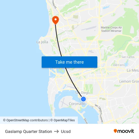 Gaslamp Quarter Station to Ucsd map