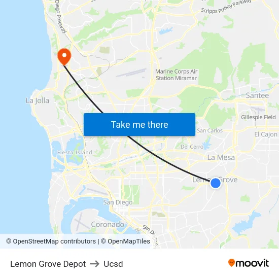 Lemon Grove Depot to Ucsd map