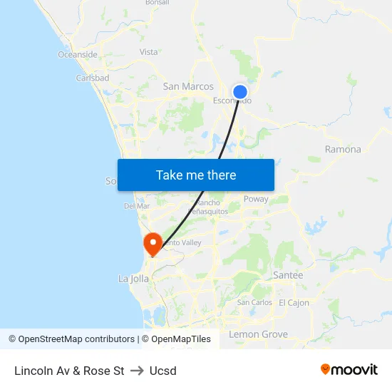Lincoln Av & Rose St to Ucsd map