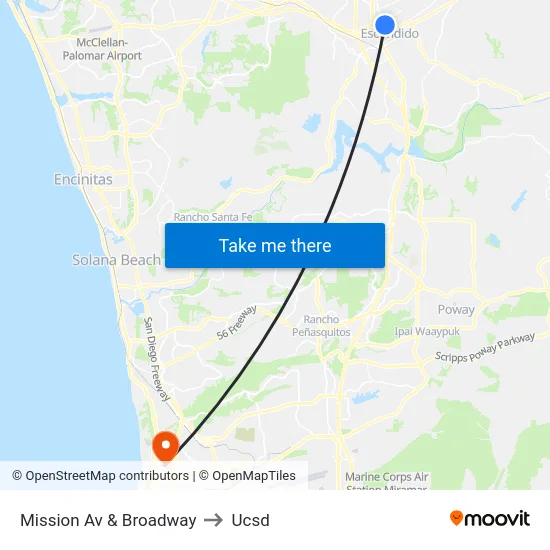 Mission Av & Broadway to Ucsd map