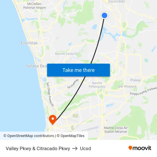Valley Pkwy & Citracado Pkwy to Ucsd map