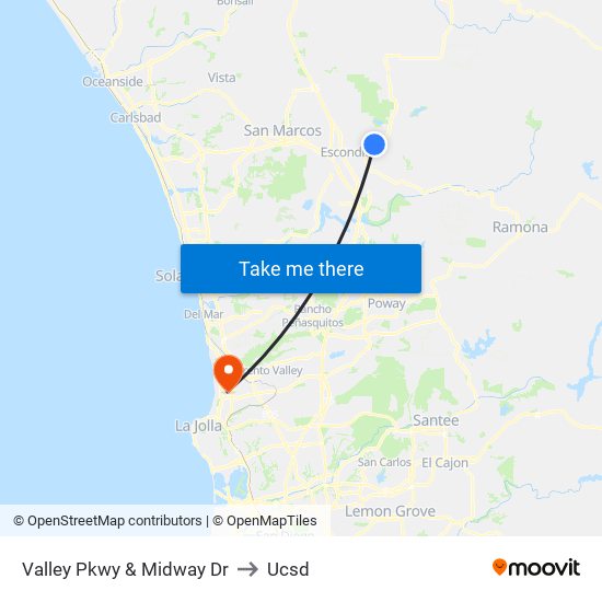 Valley Pkwy & Midway Dr to Ucsd map