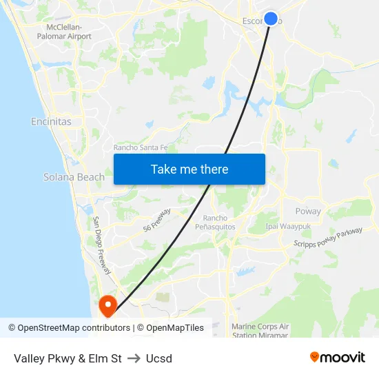 Valley Pkwy & Elm St to Ucsd map