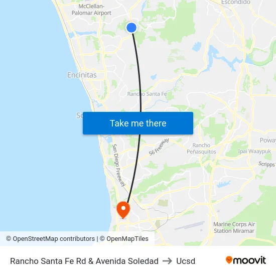 Rancho Santa Fe Rd & Avenida Soledad to Ucsd map