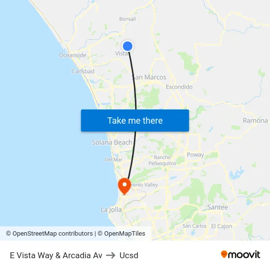 E Vista Way & Arcadia Av to Ucsd map