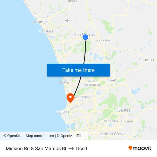 Mission Rd & San Marcos Bl to Ucsd map