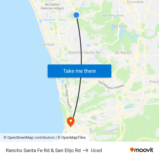 Rancho Santa Fe Rd & San Elijo Rd to Ucsd map