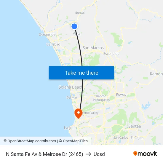 N Santa Fe Av & Melrose Dr (2465) to Ucsd map