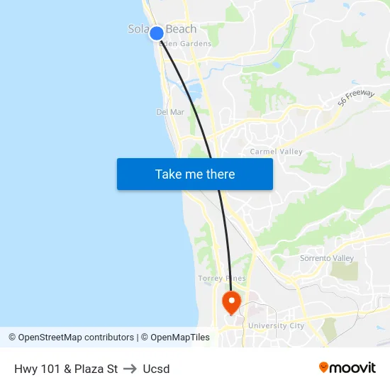 Hwy 101 & Plaza St to Ucsd map