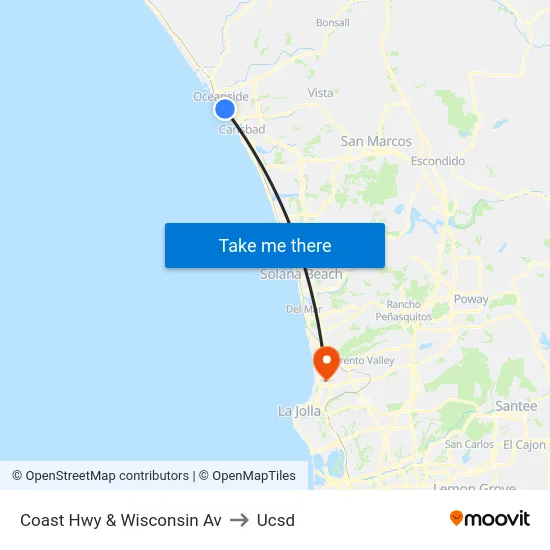 Coast Hwy & Wisconsin Av to Ucsd map