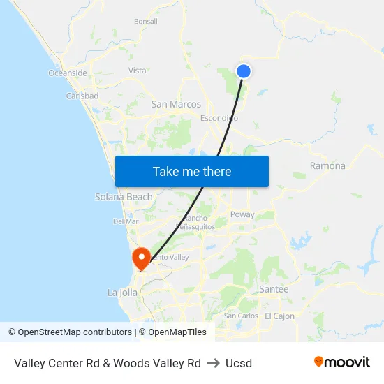Valley Center Rd & Woods Valley Rd to Ucsd map