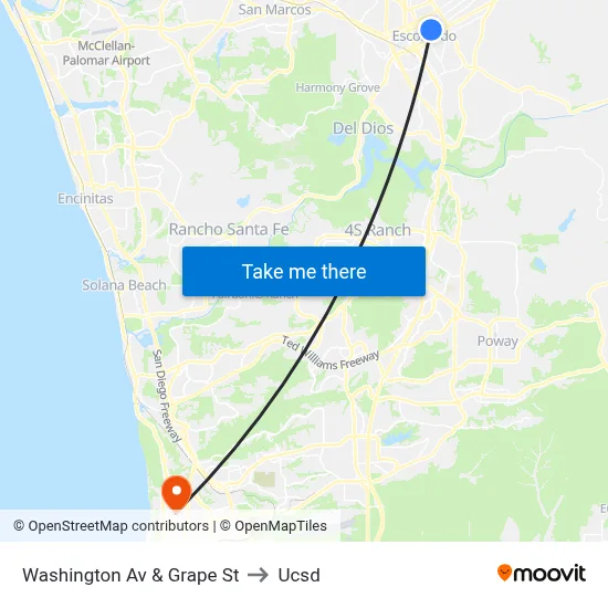 Washington Av & Grape St to Ucsd map
