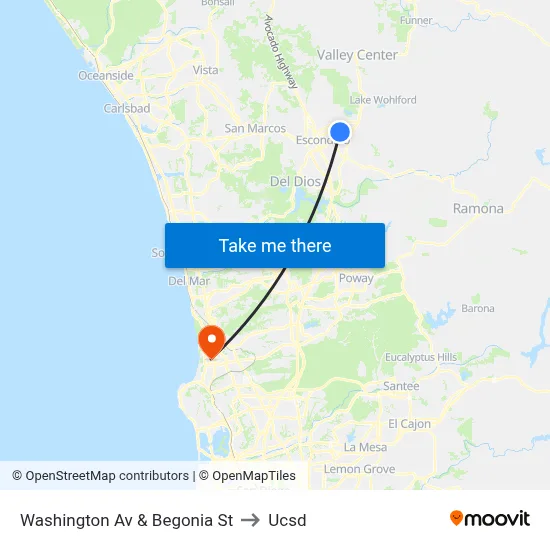 Washington Av & Begonia St to Ucsd map