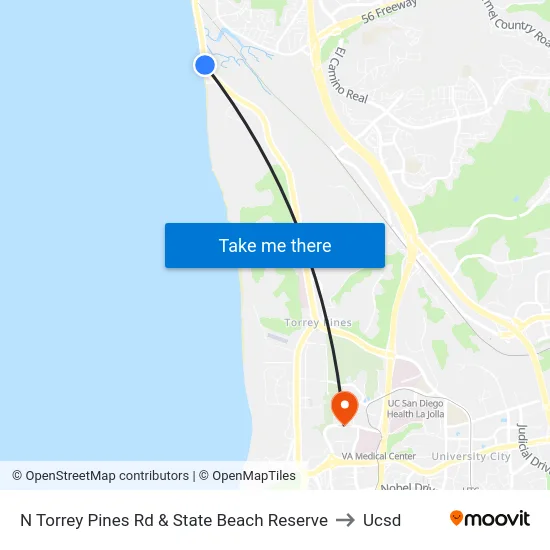 N Torrey Pines Rd & State Beach Reserve to Ucsd map