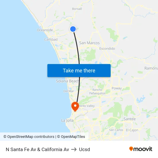 N Santa Fe Av & California Av to Ucsd map