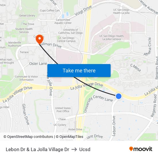 Lebon Dr & La Jolla Village Dr to Ucsd map